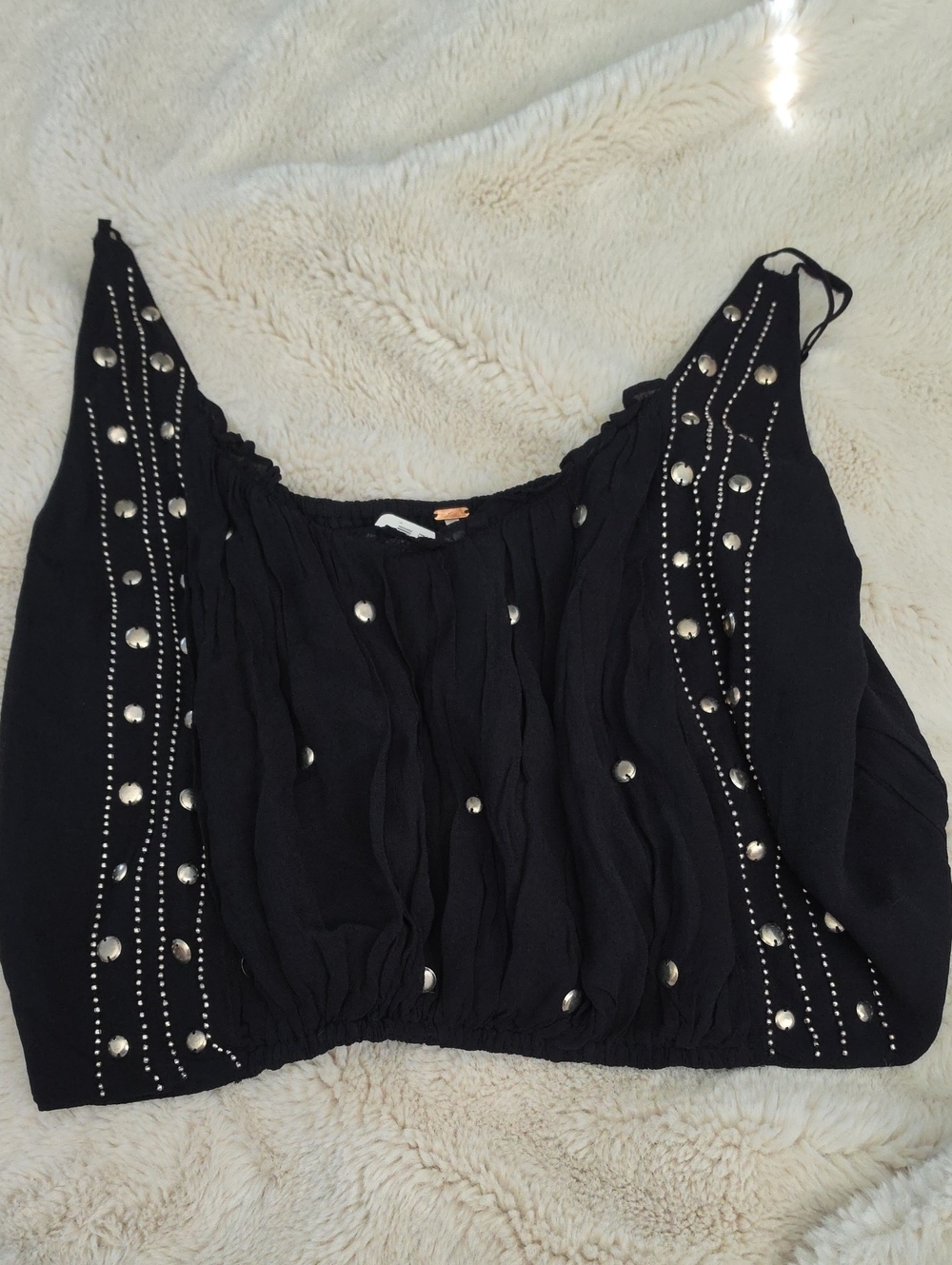 Free People Black Stud-Embellished Cropped Tank